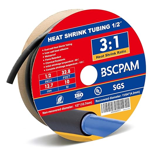1/2" Heat Shrink Tubing, 32.8 Feet Roll Industry Marine Grade 3:1 Shrink Ratio Shrink tubing, Adhesive Lined Heat Shrink Tube, 1/2 Waterproof Shrink Tube for Wires Home Marine Automotive-Black