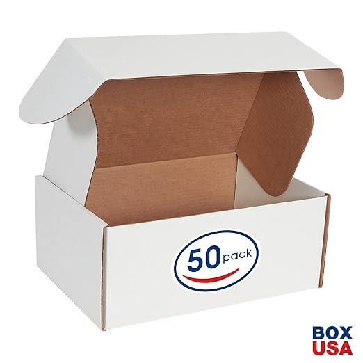 BOX USA 14" Deluxe Shipping Boxes 14"L x 10"W x 6"H, 50-Pack - White Box Mailers for Packaging, Storage, Gifts or Bulk Business Orders