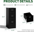 Black Metal File Cabinet with 3 Drawer,Vertical File Cabinet with Lock for A4/Letter/Legal Size Files,Steel Filing Cabinets for Home Office,Assembly Required
