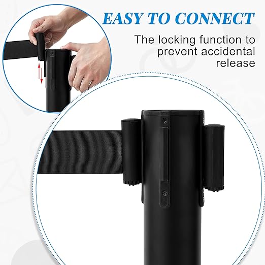 Geelin 6 Pack 16 ft Heavy Duty Crowd Control Stanchions Stainless Steel Stanchion Set with 6 Safety Barrier Post with Retractable Belt and 1 Sign Holder Crowd Control Barrier(Black)