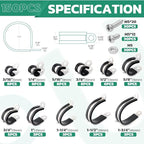 150PCS Cable Clamps with Screws Assortment Kit 304 Stainless Steel Rubber Coated Cushioned Insulated Wire Pipe Clamps 11 Sizes—3/16" 1/4" 5/16" 3/8" 1/2" 5/8" 3/4" 1" 1-1/4" 1-1/2" 1-3/4"
