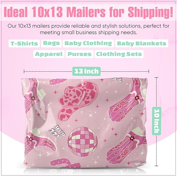 10x13 Poly Mailers – Disco Cowgirl – Waterproof, Tear-Resistant Shipping Bags with Adhesive Seal – 100 Pack – Package Mint