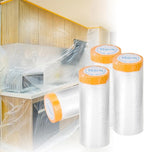 Pre-Taped Masking Film 4 Pack 59 in x 65 feet Rolls, Tape and Drape, Painters Plastic Drop Cloth for Automotive Painting Covering, House Decoration Furniture Floor Dustproof Cover