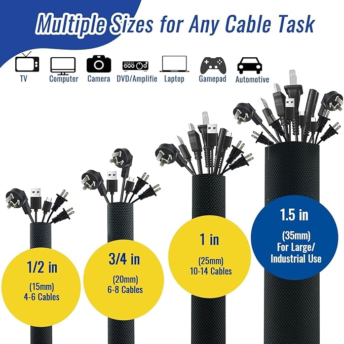 1.5" - 6.6FT Chew Proof Cord Protector from Pets, Black Heavy Duty Dog & Cat Cable Sleeve Cover - Flexible Split Sleeve for Home, Office, Automotive Wires