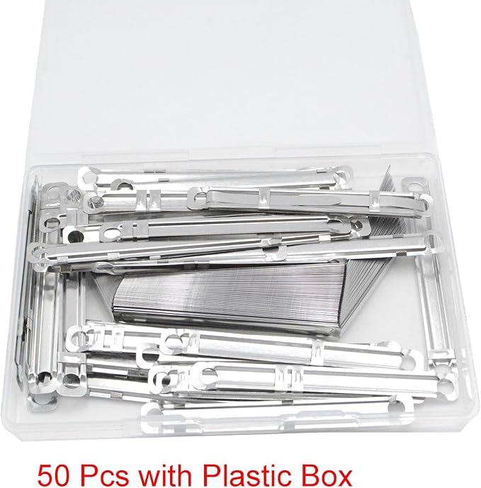 Metal File Fastener, 50 Pcs Stainless Steel 3.5 Inch 2 Hole Metal Paper Clips for Loose-Leaf and Office (50)