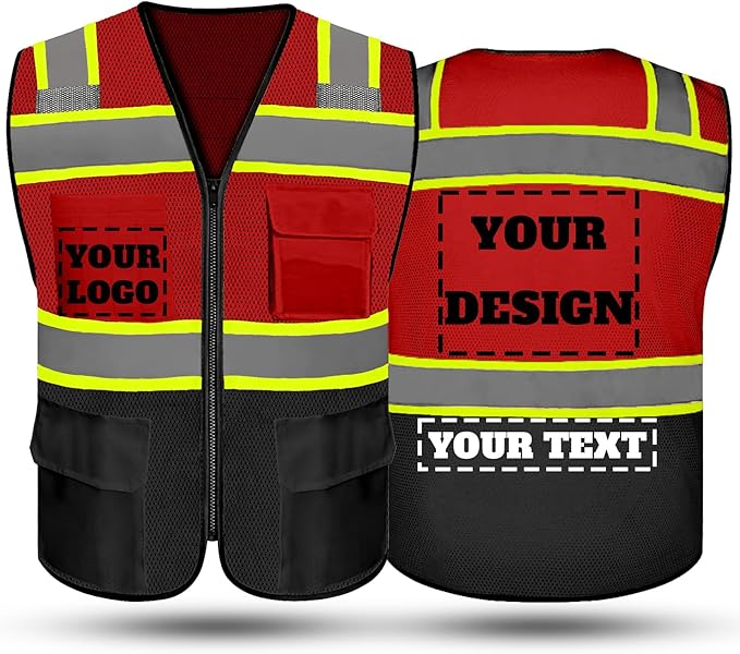 Safety Vest Reflective High Visibility with 5 Pockets ＆Zipper Class 2 Adult Unisex Construction Security Workwear