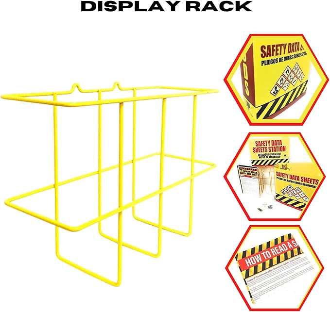 Performore 2 Pack Binder Display Rack, SDS/MSDS Wire Wall Mount Rack with Mounting Hardware, Bright Yellow Wire-Coated