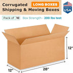 Long Shipping & Moving Boxes 28x12x12 inches (10-Pack) - Extra Strength 200 lb vs Regular - Corrugated Boxes for Packaging Moving Stuff - Packing Box - Packing Box for Shipping by IDL Packaging