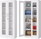 Metal Storage Cabinet with Lock and Glass Doors,Glass Display Cabinet,67" Tall White Storage Cabinets,Locking Curio Cabinets with 5 Shelves for Collectibles,Home,Office,Living Room