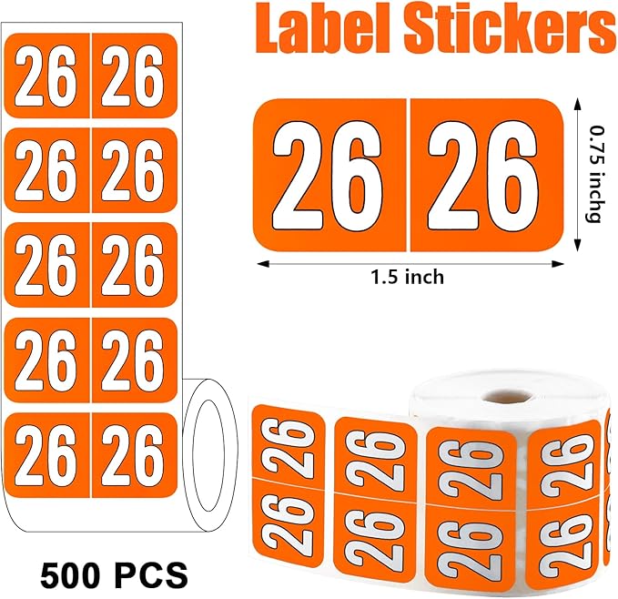 500 Pcs 2026 Year Stickers, Waterproof File Folder Labels, Self-Adhesive Rectangle Tabs for End Folders and Envelopes, Number Tabs, Office and Home Supplies (Orange)