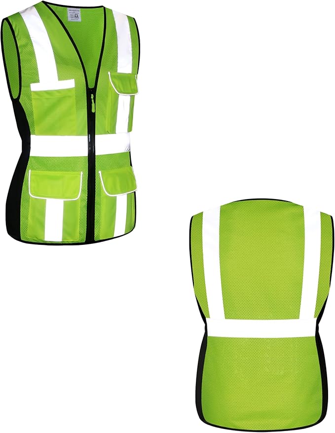 Safety Vest for women, Hi vis Reflective Lady Work vest With 9 Multi Pocket And Zipper