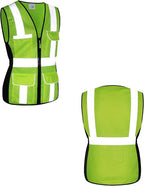 Safety Vest for women, Hi vis Reflective Lady Work vest With 9 Multi Pocket And Zipper