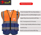 zojo High Visibility Safety Vests With Pockets, Wholesale Reflective Vest for Outdoor Works, Cycling, Jogging, Walking, Fits for Men and Women Pack of 10 (10, 2XL- Mesh-Mix Orange & Blue)