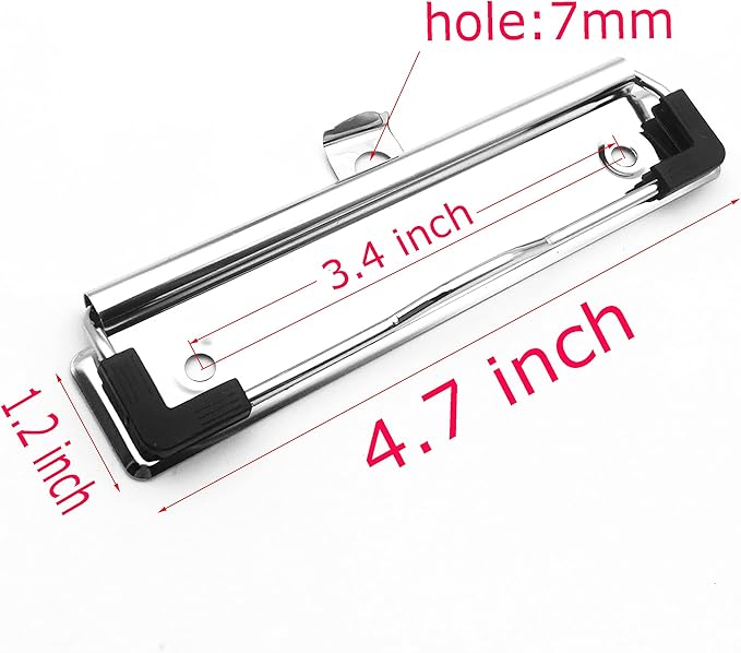 10Pack Clipboard Clips 4.72" Mountable Metal Clipboards Hardware with Rubber Grip and Hanging Hole