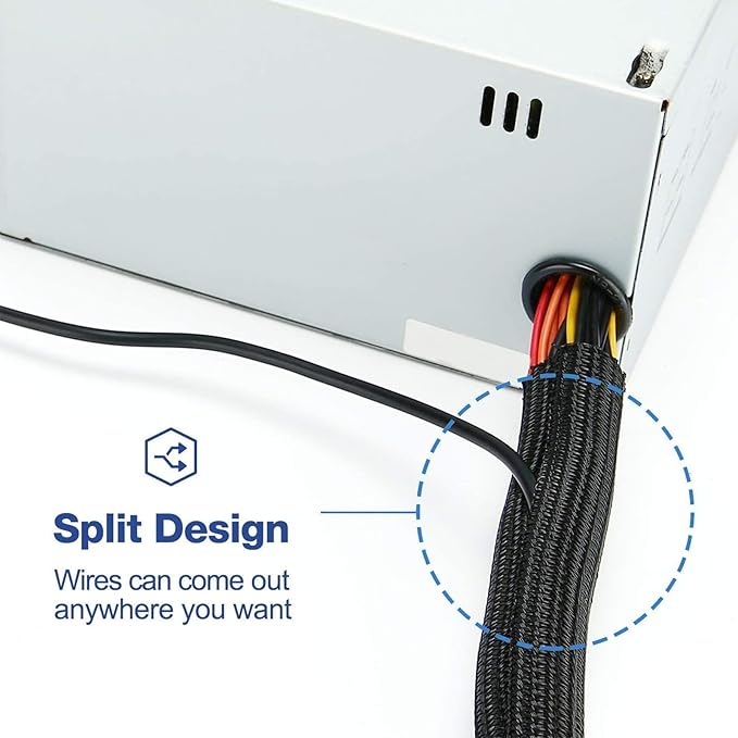 50ft – 1" Split Wire Loom Tubing Cable Sleeve – Braided Cord Protector for Power Cords, Audio Video Cables, USB, Automotive Wiring – Pet Chew Resistant, Flexible Wire Organizer – Black