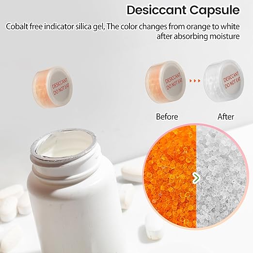 1 Gram 2000 Pack Silica Gel Desiccant Canister,Orange to White Indicating Desiccants Capsules, Moisture Absorbers for Food Storage, Food Grade Desiccant Dehumidifiers