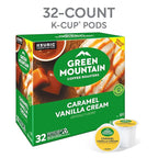 Green Mountain Coffee Roasters Caramel Vanilla Cream, Single-Serve Keurig K-Cup Pods, Flavored Light Roast Coffee Pods, 32 Count