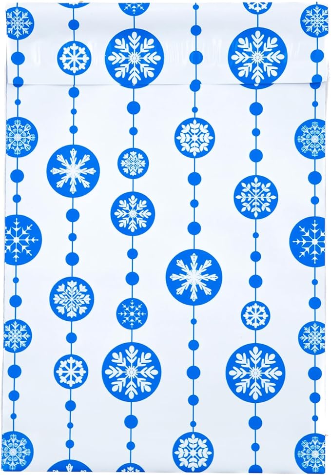 Inspired Mailers - Holiday Poly Mailers 6x9-100 Pack - Snowflake Baubles (Blue) - Small Shipping Bags 6x9 - Christmas Polymailers 6x9 - Small Package Bags