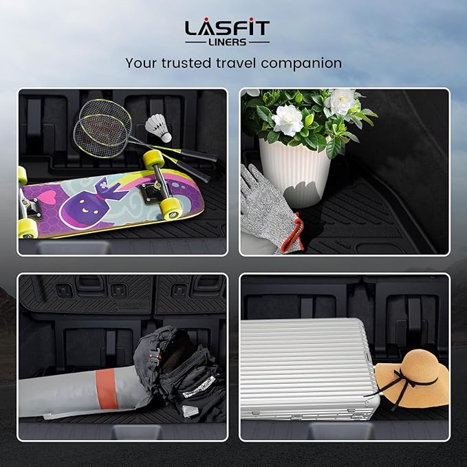LASFIT Cargo Mat & Backrest Mats for Kia Carnival 2026 2025 2024 2023 2022 / Kia Carnival Hybrid 2025-2026, All Weather TPE Custom Fit Car Trunk Mats Cargo Liners Accessoires, Black
