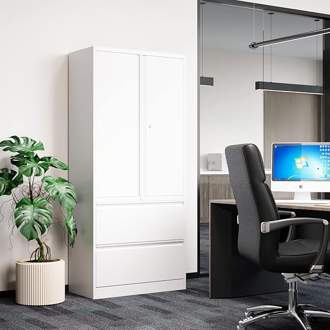 Metal Steel Storage Cabinets with Lockable Drawers and Doors Lateral File Cabinets Steel Metal Filing Lockers for Home Office Hanging Files Letter/Legal/F4/A4 Size
