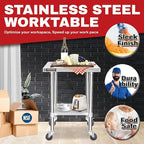 DuraSteel 24x18 NSF Stainless Steel Cart Work Table - Heavy Duty Rolling Food Prep Table - Metal Utility Cart on Wheels Caster, Grill Stand Microwave Outdoor Kitchen Tables Countertop Island Large Top