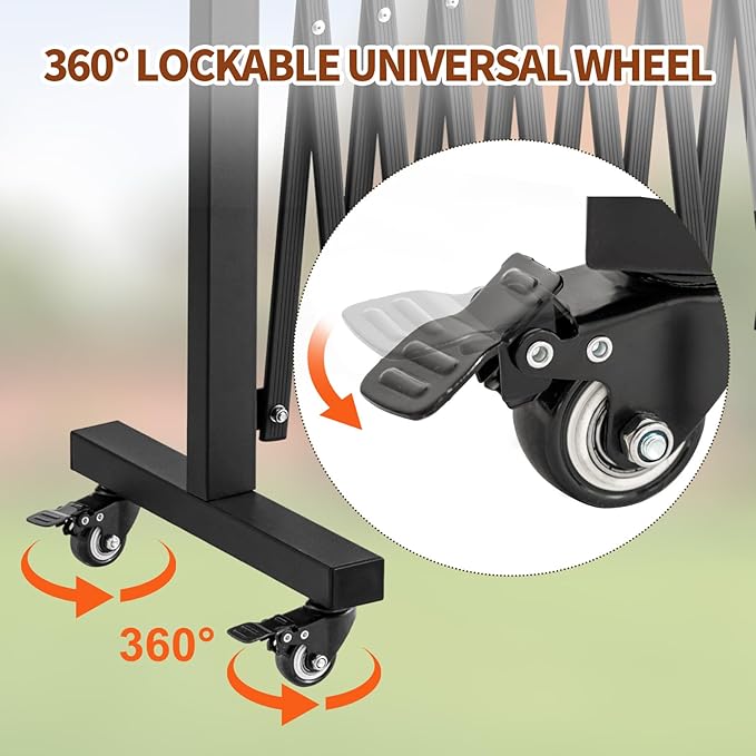 TECSPACE Aluminum Expandable Garden Fence, Portable Barricade Gate with Casters, Expansion Size 126×15.2×40.6 inches, Adjustable Retractable Fence Mobile Barricade Safety Barrier