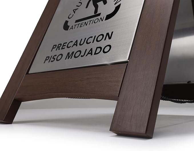 Premium Outdoor Composite Caution Wet Floor Sign – Bilingual w/Non-Skid Plastic Feet, Black Plate – For Hotels, Schools, Offices, Areas, Restrooms, Pool Decks & Shops, Brown