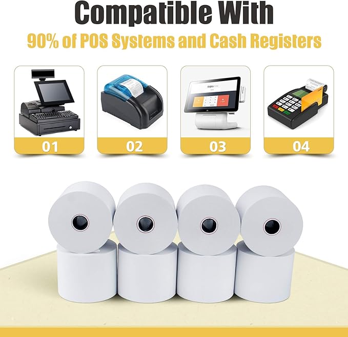 Azure Zone, Thermal Paper 2-1/4 X 230ft 200 Rolls, Fits Most POS Machines and Cash Registers, Great for Business Sales