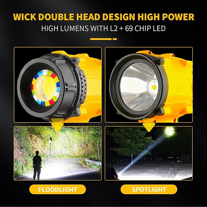 LED Work Light Compatible with DEWALT, Portable Dual Head Handheld Spotlight with 600 Yard Distance - 64W LED Lighting for Dewalt 18V 20V Max Battery for Outdoor Construction, Battery Not Included