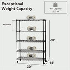 5 Tier Wire Shelving Unit Storage Rack, Metal Heavy Duty Utility Organizers, Organization Units for Products Plant Pantry, Garage, Laundry Racks Durable Shelf Stand,14"W x 30"L x 60"H, Black