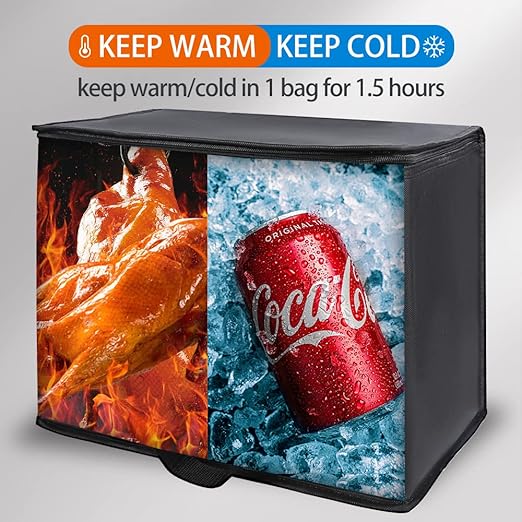 1PK Insulated Grocery Bags Reusable Heavy Duty - Cooler Tote with Reinforced Base for Stability & No Sag - XL Thermal Bag for Hot Cold Food, Delivery, Shopping, Travel, Camping,Grocery Essentials