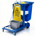 PYY Janitorial Cart - 3-Shelf & 2 Bins Cleaning Carts On Wheels, Smooth Swivel Caster, 65L Collection Bag, 300LBS Load Capacity, Sturdy Cleaning Cart for Housekeeping, Janatorial Cleaning (Blue)