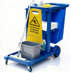 PYY Janitorial Cart - 3-Shelf & 2 Bins Cleaning Carts On Wheels, Smooth Swivel Caster, 65L Collection Bag, 300LBS Load Capacity, Sturdy Cleaning Cart for Housekeeping, Janatorial Cleaning (Blue)