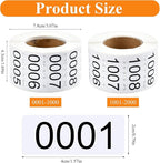 0001-2000 Pieces Inventory Number Sticker, 2 Roll Consecutively Numbered Labels Waterproof Tag, Self-Adhesive Numbered Sticker for Storage Classification Supplies (1.5 x 0.79 Inch)