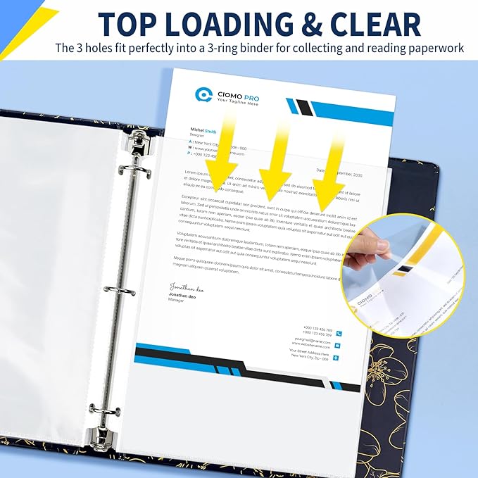 SUNEE Sheet Protectors 50 Packs for 3 Ring Binder, 8.5x11 Clear Plastic Page Sleeves for Paper, Documents, Certificate, Sheet Music, Recipe, File