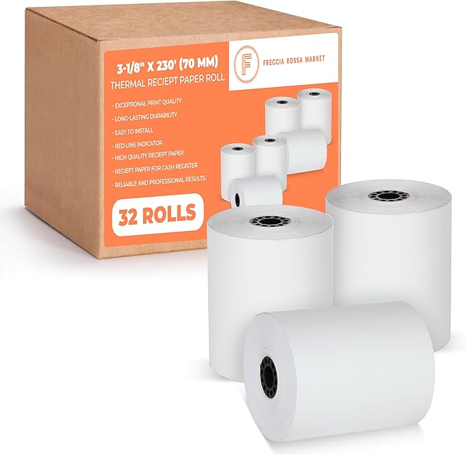 Thermal Printer Receipt Paper Rolls 3 1/8 x 230 for Clover Station Pro Cash Registers and All POS Cash Registers Star Micronics BPA Free (32 Pack)