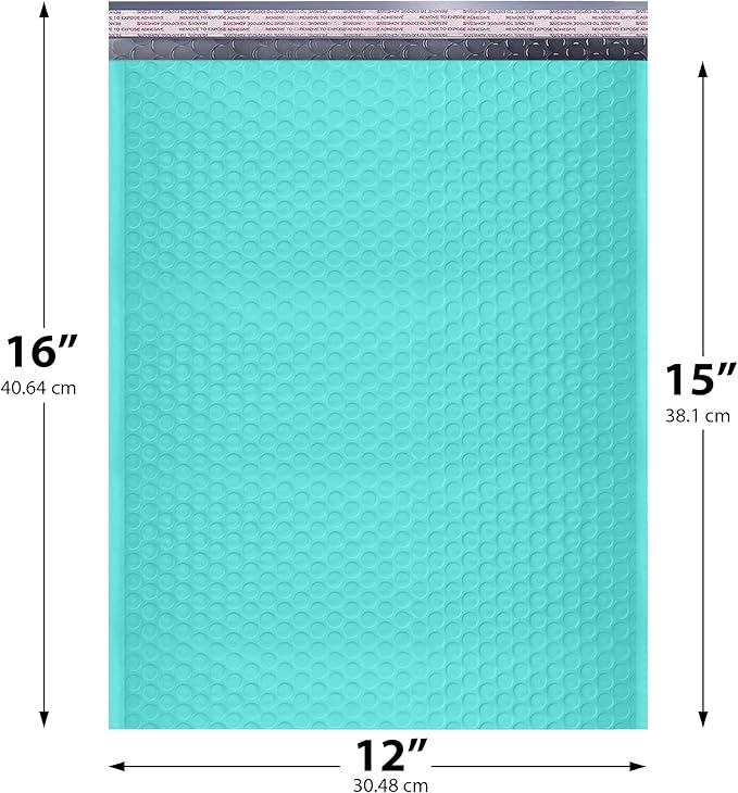 Teal Large Poly Bubble Mailers 12x15 inch | Self Seal Padded Envelopes Cushioned Bubble Mailer | Usable Size 12x15 | WaterProof | Lightweight mailing Shipping Bags | 50 Pack Bulk