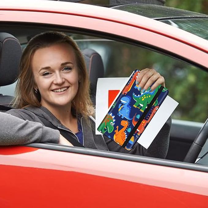 Car Registration and Insurance Holder, Leather Car Glove Box Organizer, Cool Car Accessories for ID, Driver's License Cards & Essential Document,business cards,Men&WomenCute Dinosaur