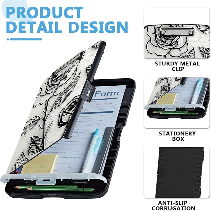 Pattern Design Clipboard with Storage - Heavy Duty Legal Size Clipboard, Ideal for Teachers, Nurses, Office Workers, Contractors, and Kids - 9.5 x 14.2 Inch (Rose)