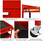 ERGOMASTER Metal Service Utility Cart with Wheels - 500LBS Tool Cart Heavy Duty Rolling 3-Tier Storage Organizer, for Garage Industrial Cart (Red)