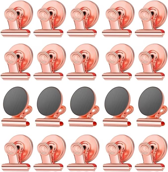 Strong Magnetic Clips, 20 Pack, 1.2 Inch, 30 mm, Rose Gold, Refrigerator Magnet Clips, Medium Clip Magnets, Office Supplies, Photo Displays