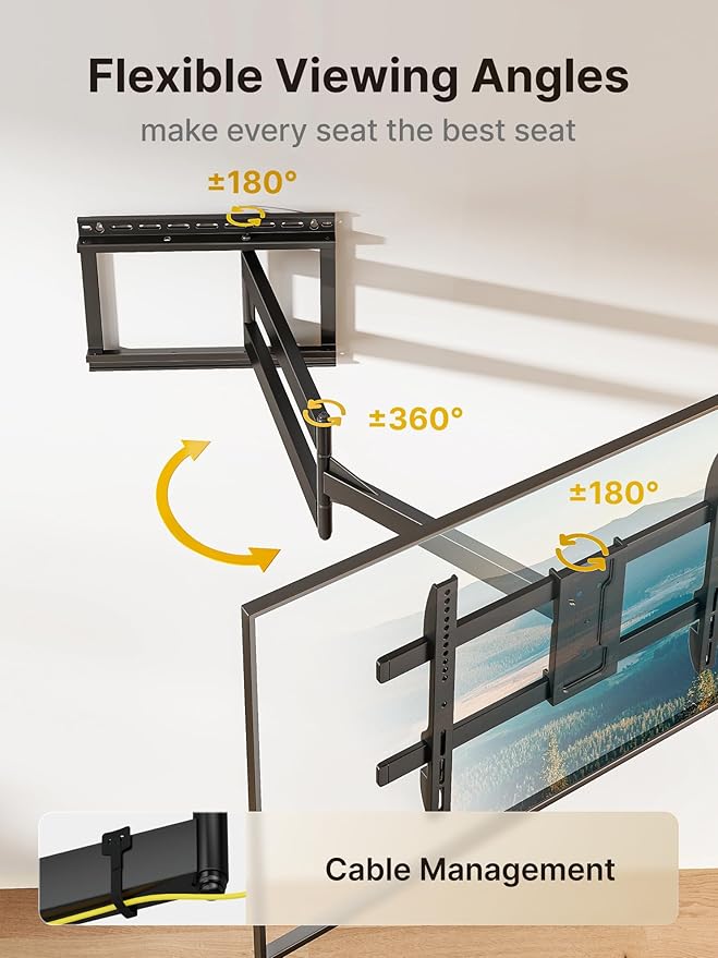 monTEK Long Arm TV Wall Mount for Most 43-80 Inch TVs, 42 Inch Long Extension TV Mount Swivel and Tilt, Full Motion Wall Mount Tv Bracket Fit Max VESA 600 x 400mm, Up to 110 lbs, 16”,18” Studs