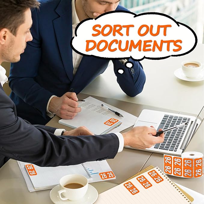 500 Pcs 2026 Year Stickers, Waterproof File Folder Labels, Self-Adhesive Rectangle Tabs for End Folders and Envelopes, Number Tabs, Office and Home Supplies (Orange)