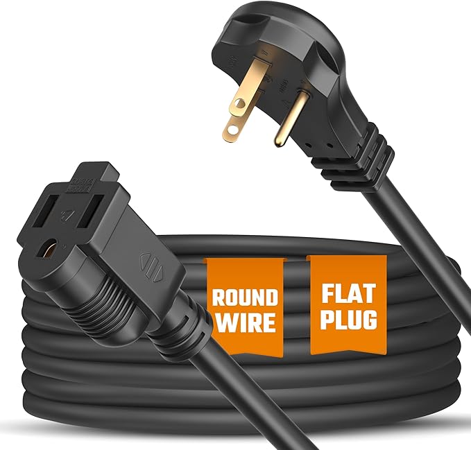 Flat Extension Cord 20 ft for Indoor & Outdoor Use by Bindmaster- UL-Listed 3-Prong Power Cord- Space-Saving Flat Angled Extension Cord- Grounded Outlet Extension Wire- Black