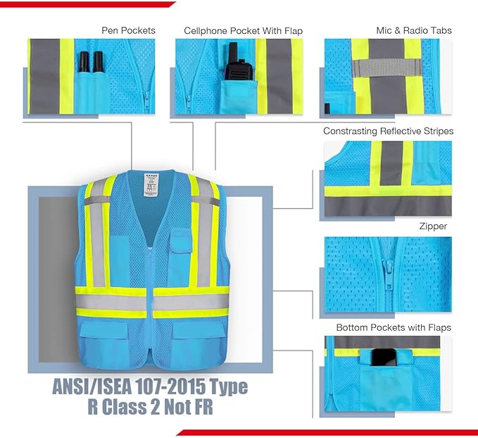 KAYGO Safety Vest with Pockets - High Visibility Reflective Vest ANSI Class 2 Construction Vest