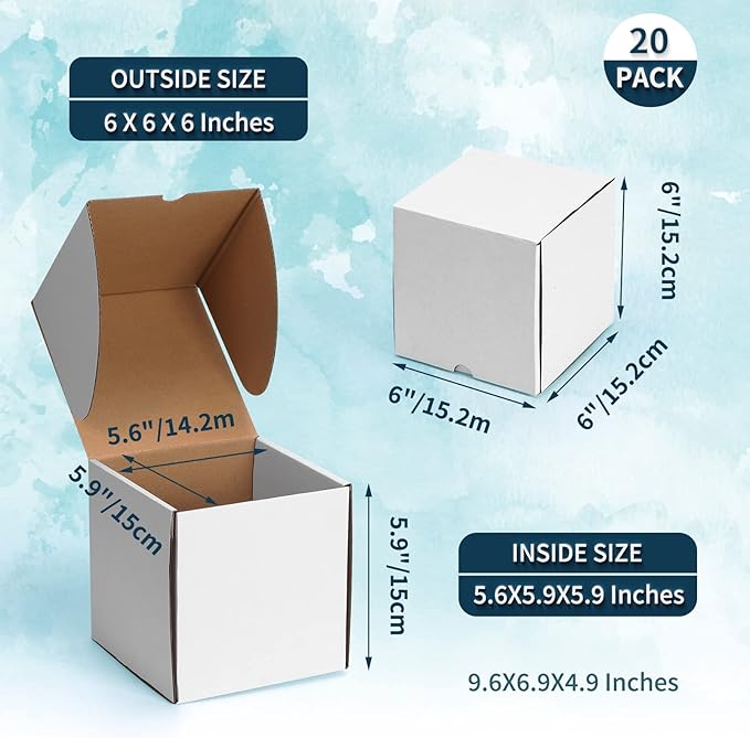 WIFTREY 6x6x6 White Shipping Boxes 20 Pack for Small Business, Small Corrugated Cardboard Mailer Boxes for Mailing, Packing