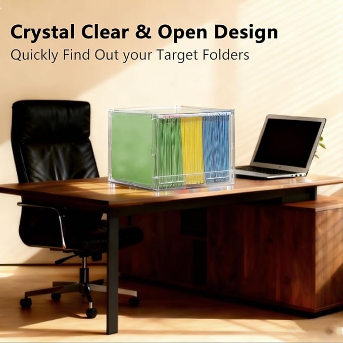 MUKAI File Organizer Box with Lid, Collapsible File Folder Organizer with Slide, Hanging File Folder Box, for Office Document Storage with Desktop organizer (3)
