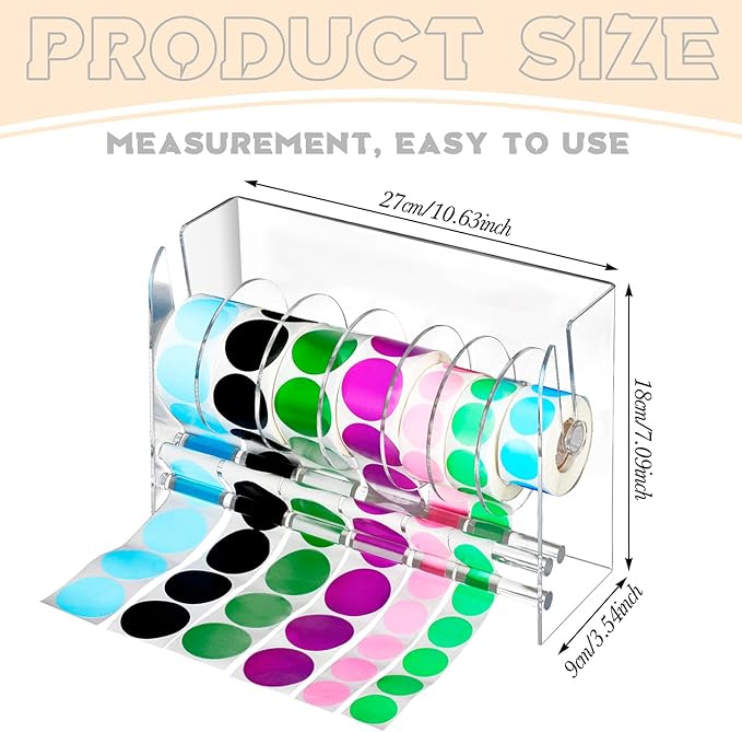 Qilery Adjustable Label Dispenser Acrylic Roll Sticker Dispenser Sticker Holder Organizer Label Stand for Holding Office and Home(7 Disks)