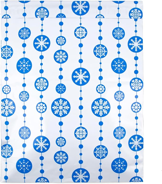 Inspired Mailers - Large Holiday Poly Mailers 14.5 x 19-50 Pack - Snowflake Baubles (Blue) - Large Mailing Envelopes - Large Christmas Shipping Envelopes