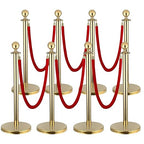 8 PCS Stainless Steel Stanchion Post,5Ft Red Velvet Rope, Hollow Base and Velvet Ropes Safety Barriers Set, Poles Crowd Control Barriers for Red Carpet Themed Decoration (8)